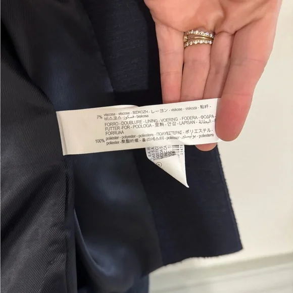 ZARA Textured High Collar Blazer Navy Blue Size M - Picture 7 of 8